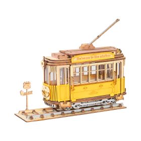 Robotime 3 Kinds DIY 3D Transportation Wooden Model Building Kits Vintage Car Tramcar Carriage Toy Gift for Children Adult - TG505 Tramcar