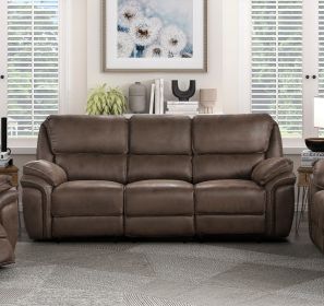 Plush Modern Design Living Room Reclining Sofa Brown Microfiber Upholstery Solid Wood Frame Furniture 1pc