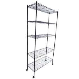 5-Layer Plastic Coated Iron Shelf with 1.5" Nylon Wheels 165*90*35 Black - As shown in the figure