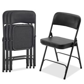 4 Pack Metal Folding Chairs with Padded Seat and Back, for Home and Office, Indoor and Outdoor Events Party Wedding, Black - as picture