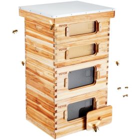 VEVOR Bee Hive 40 Frame Bee Hives Starter Kit, Beeswax Coated Cedar Wood, 2 Deep + 2 Medium Bee Boxes Langstroth Beehive Kit, Transparent Acrylic Wind