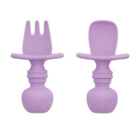 Bumkins Baby Feeding Chewtensils, Training Fork and Spoon Set, Utensils Ages 6 Mos+ (Lavender) - Bumkins