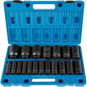 VEVOR Impact Socket Set 1/2 Inches 19 Piece Impact Sockets, Deep Socket, 6-Point Sockets, Rugged Construction, Cr-V, 1/2 Inches Drive Socket Set Impac