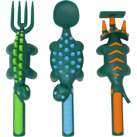 Constructive Eating Made in USA Dinosaur Set of 3 Utensils for Toddlers, Infants, Babies and Kids - Made With Materials Tested for Safety - Constructi