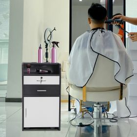 Salon Beauty Cabinet;  3-Layer Rolling Trolley with Storage Drawer;  Wheels and 2 Hair Dryer Holders;  XH - Black+White