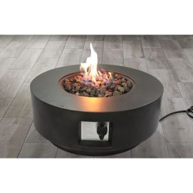 Living Source International 11" H x 30" W Fiber Reinforced Concrete Propane/Natural Gas Outdoor Fire Pit Table with Lid (Charcoal) - 1