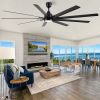 84 In. Indoor Modern Industrial Aluminum Blade Ceiling Fan With LED Light and Remote Control - Black