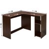 39.4" W x 47.2" D Corner Computer Desk L-Shaped Home Office Workstation Writing Study Table with 2 Storage Shelves and Hutches - BROWN