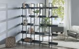 5 Tier Bookcase Home Office Open Bookshelf, Vintage Industrial Style Shelf with Metal Frame, MDF Board - Black