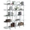 5 Tier Bookcase Home Office Open Bookshelf, Vintage Industrial Style Shelf with Metal Frame, MDF Board - White