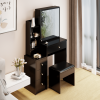 Small Space Left Bedside Cabinet Vanity Table + Cushioned Stool, Extra Large Right sliding mirror, Multi Layer High Capacity Storage, Practical Fashio