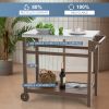 Outdoor Prep Cart Dining Table for Pizza Oven;  Patio Grilling Backyard BBQ Grill Cart - Brown