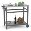 Outdoor Prep Cart Dining Table for Pizza Oven;  Patio Grilling Backyard BBQ Grill Cart - Gray