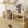 Rattan bookshelf 5 tiers Bookcases Storage Rack with cabinet for Living Room Home Office - Natural