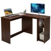 39.4" W x 47.2" D Corner Computer Desk L-Shaped Home Office Workstation Writing Study Table with 2 Storage Shelves and Hutches - BROWN