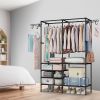 Metal Garment Rack Shoe Clothing Organizer Shelves Freestanding Multifunctional Clothes Wardrobe - Black