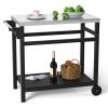 Outdoor Prep Cart Dining Table for Pizza Oven;  Patio Grilling Backyard BBQ Grill Cart - Black