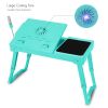 Foldable Laptop Table Bed Notebook Desk with Cooling Fan Mouse Board LED light 4 xUSB Ports Breakfast Snacking Tray - Aqua