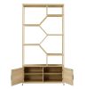 Rattan bookshelf 5 tiers Bookcases Storage Rack with cabinet for Living Room Home Office - Natural