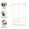 Metal Garment Rack Shoe Clothing Organizer Shelves Freestanding Multifunctional Clothes Wardrobe - White