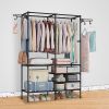 Metal Garment Rack Shoe Clothing Organizer Shelves Freestanding Multifunctional Clothes Wardrobe - Black