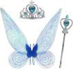 Angel wings headband fairy stick three-piece set; Fairy Wings Dress Up Sparkling Sheer Wings for Kids Girls Women - blue