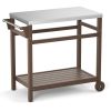 Outdoor Prep Cart Dining Table for Pizza Oven;  Patio Grilling Backyard BBQ Grill Cart - Brown