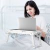 Foldable Laptop Table Bed Notebook Desk with Cooling Fan Mouse Board LED light 4 xUSB Ports Breakfast Snacking Tray  - White