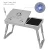 Foldable Laptop Table Bed Notebook Desk with Cooling Fan Mouse Board LED light 4 xUSB Ports Breakfast Snacking Tray  - Grey