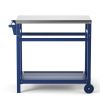 Outdoor Prep Cart Dining Table for Pizza Oven;  Patio Grilling Backyard BBQ Grill Cart - Navy blue