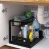 2 Tier Under Sink Organizers Pull Out Under Cabinet Basket Storage Shelf Sliding Drawer for Kitchen Bathroom - Black