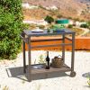 Outdoor Prep Cart Dining Table for Pizza Oven;  Patio Grilling Backyard BBQ Grill Cart - Brown