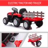 Red, 12V7AH Battery-Powered Toy Tractor with Trailer, Remote Control, Kids' Electric Excavator Vehicles with 2x35W Dual Motor, Treaded Tires, LED Ligh