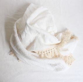 Baby Cotton Double Yarn Tassel Bath Towel (Option: White-100x120cm)